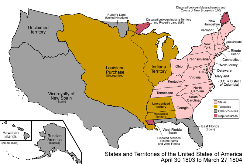 Map of US Territories 1803-1804